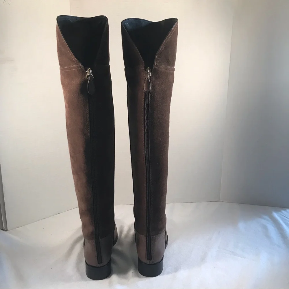 Tory Burch Simone Brown Suede Over The Knee Riding Style With Large  Logo Boots